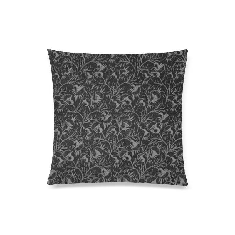 Vintage Floral Charcoal Black Custom Zippered Pillow Case 20"x20"(Twin Sides)