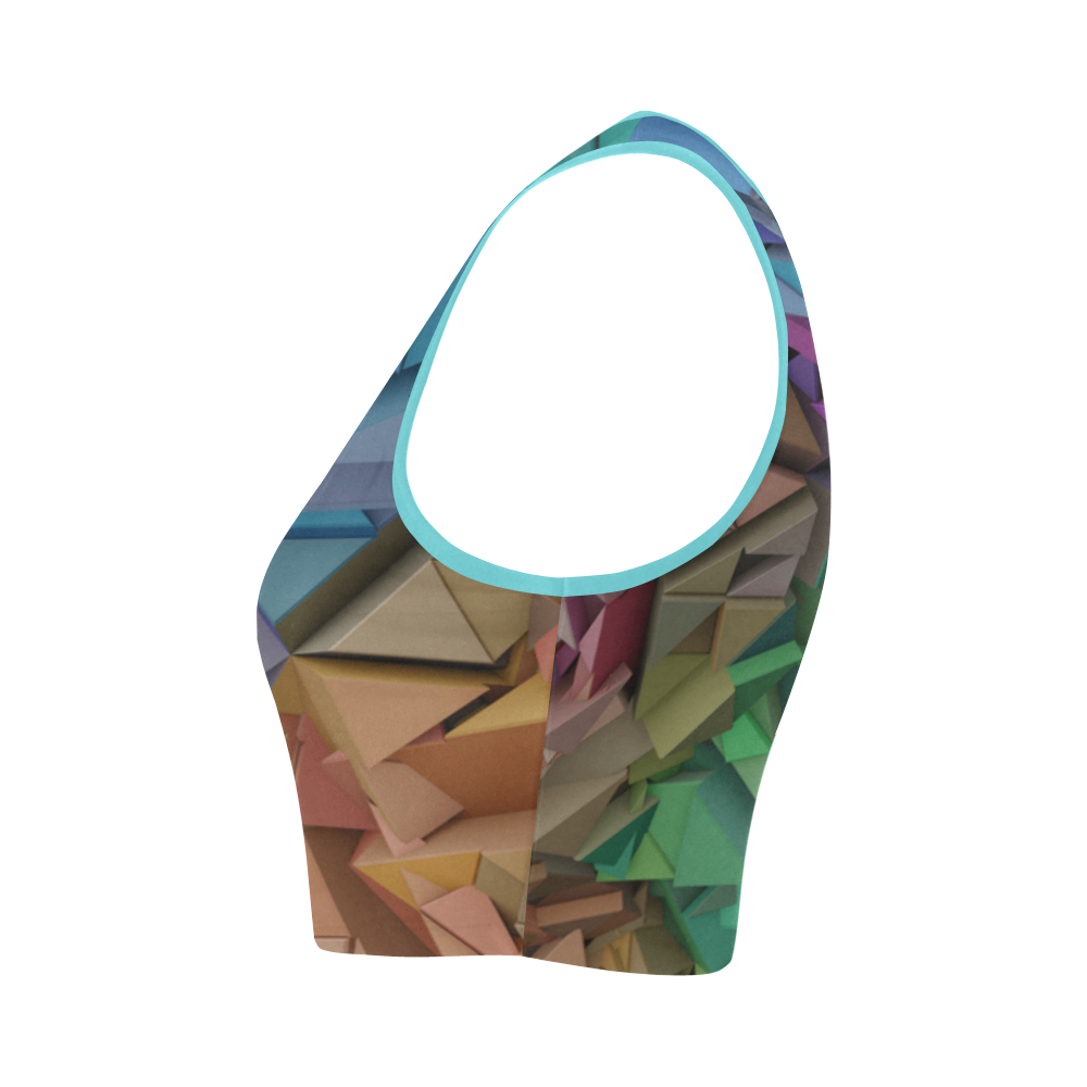 Colorful Abstract Geometric 3d Low Poly Blocks Women's Crop Top (Model T42)