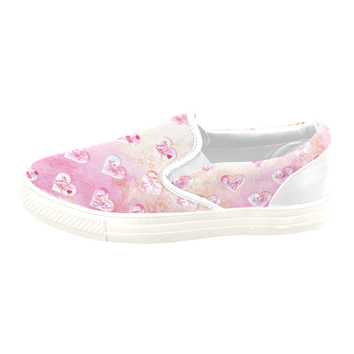 Vintage Pink Hearts with Love Words Men's Slip-on Canvas Shoes (Model 019)