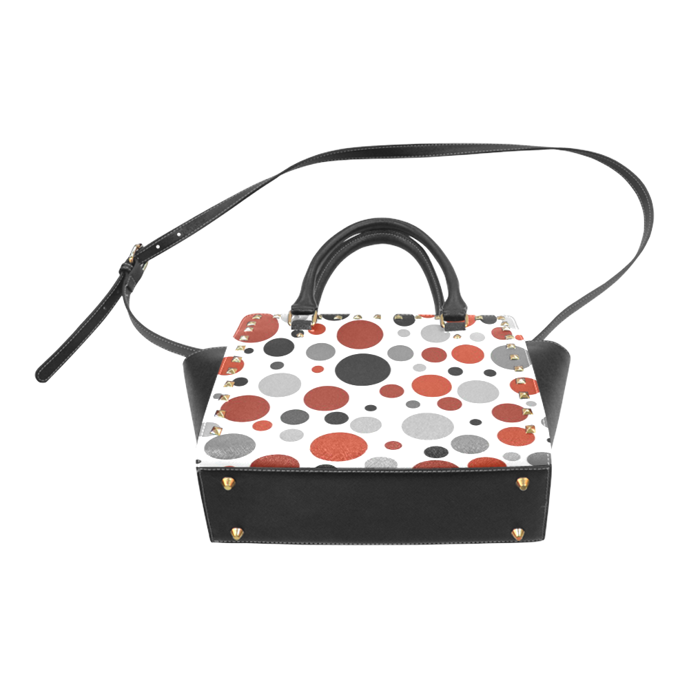 red black gray Polka Dots Rivet Shoulder Handbag (Model 1645)