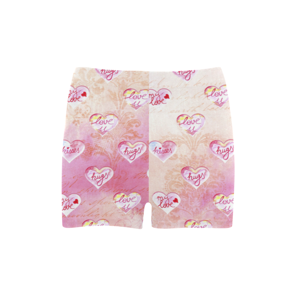 Vintage Pink Hearts with Love Words Briseis Skinny Shorts (Model L04)