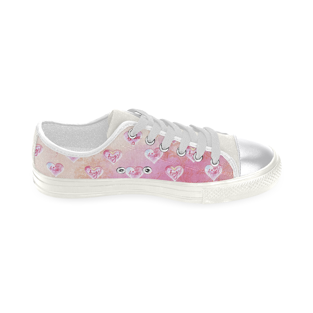 Vintage Pink Hearts with Love Words Women's Classic Canvas Shoes (Model 018)