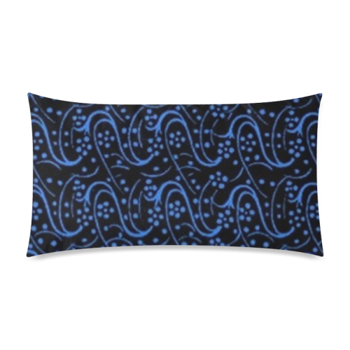 Vintage Swirl Floral Blue Black Rectangle Pillow Case 20"x36"(Twin Sides)