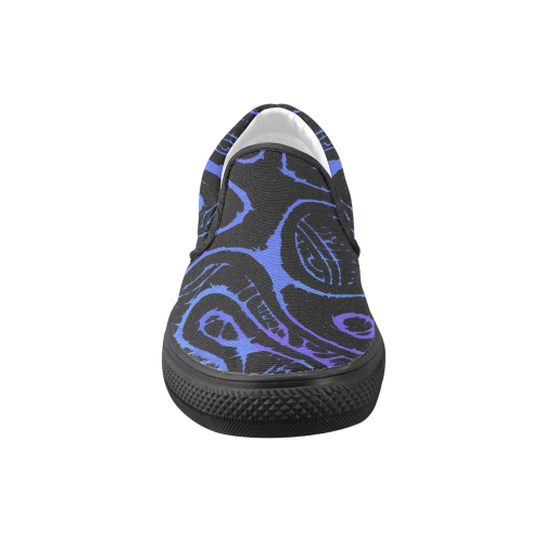 Black Purple and Blue abstract Women's Unusual Slip-on Canvas Shoes (Model 019)