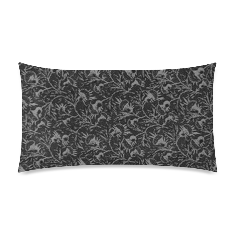 Vintage Floral Charcoal Black Rectangle Pillow Case 20"x36"(Twin Sides)