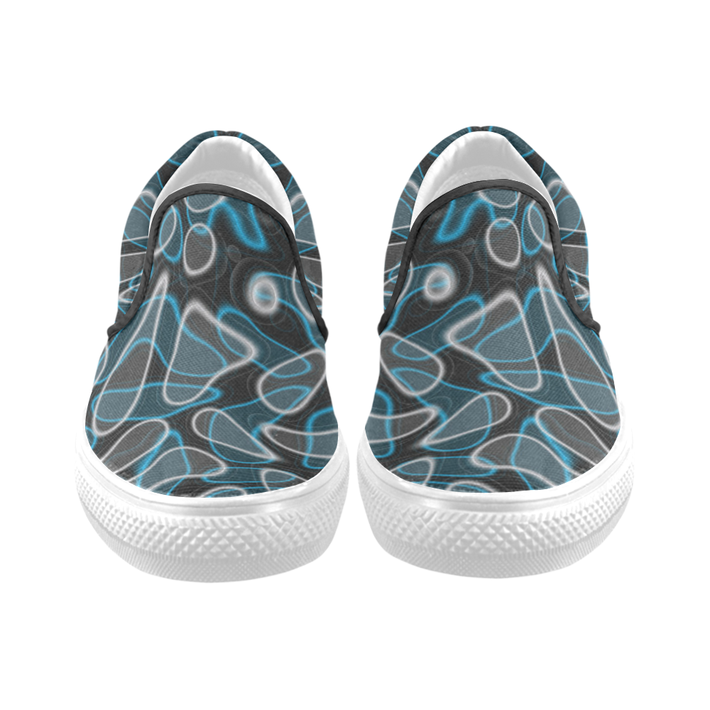 blue and white abstract Women's Unusual Slip-on Canvas Shoes (Model 019)