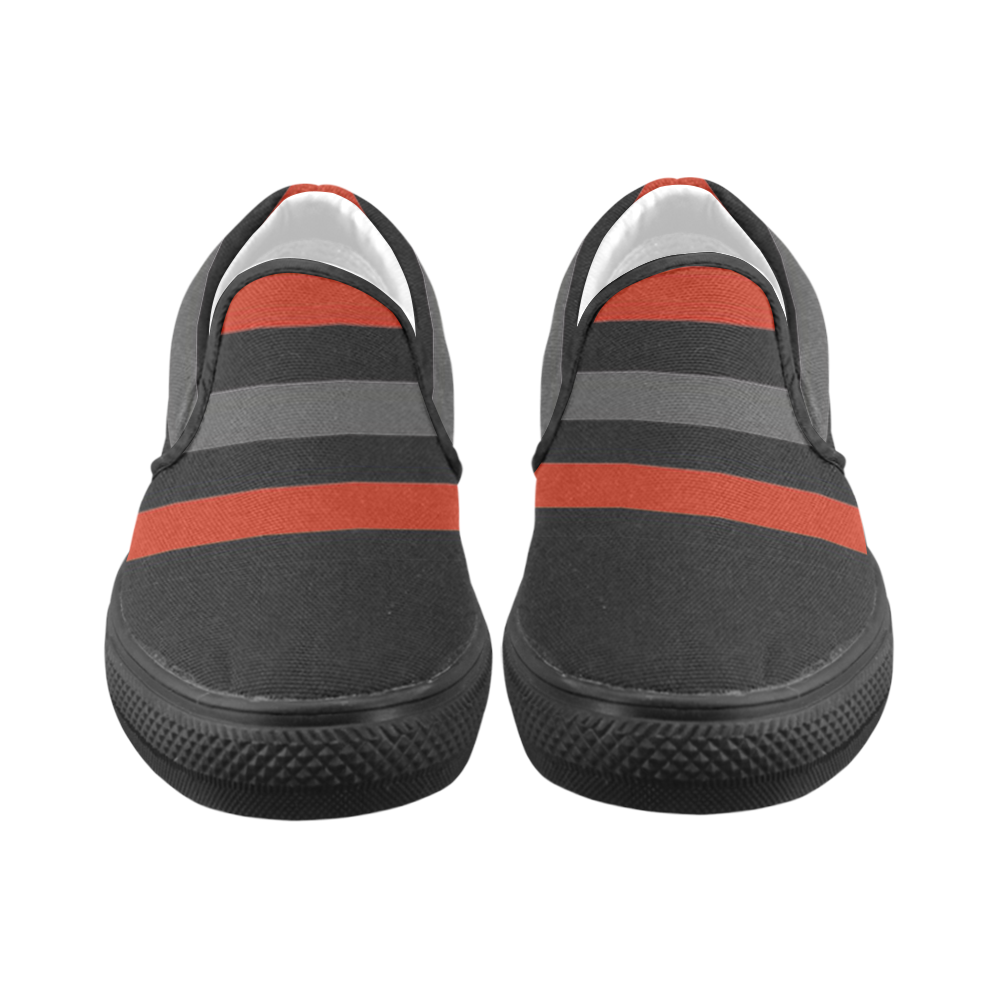 Black red and Gray Stripes Women's Unusual Slip-on Canvas Shoes (Model 019)