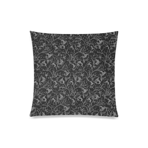 Vintage Floral Charcoal Black Custom Zippered Pillow Case 20"x20"(Twin Sides)