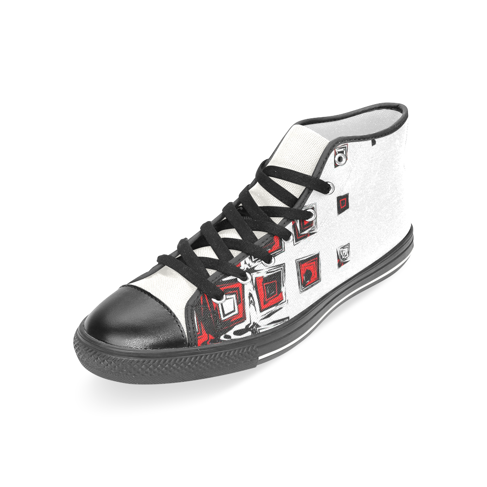 Black Red and White Square abstract Women's Classic High Top Canvas Shoes (Model 017)