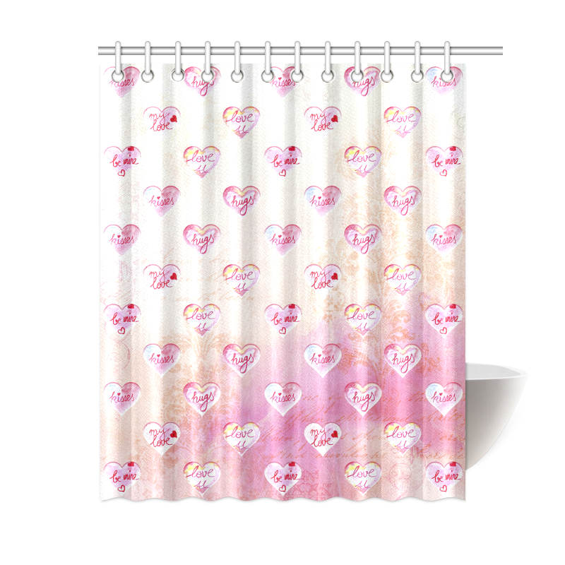 Vintage Pink Hearts with Love Words Shower Curtain 60"x72"