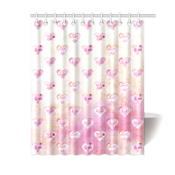 Vintage Pink Hearts with Love Words Shower Curtain 60"x72"