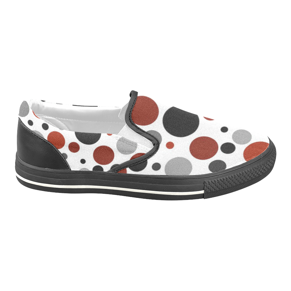 red black gray Polka Dots Women's Unusual Slip-on Canvas Shoes (Model 019)