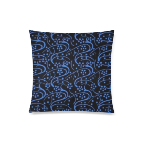 Vintage Swirl Floral Blue Black Custom Zippered Pillow Case 20"x20"(Twin Sides)