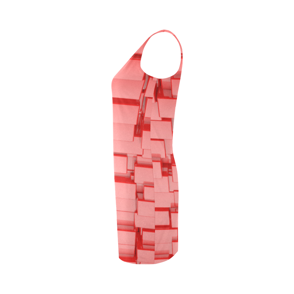 Glossy Abstract Geometric 3D Red Cubes Medea Vest Dress (Model D06)