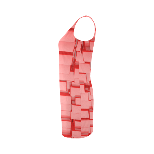 Glossy Abstract Geometric 3D Red Cubes Medea Vest Dress (Model D06)