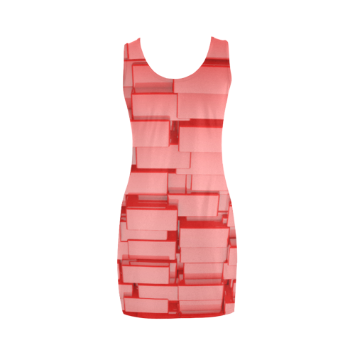 Glossy Abstract Geometric 3D Red Cubes Medea Vest Dress (Model D06)