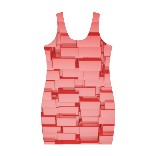 Glossy Abstract Geometric 3D Red Cubes Medea Vest Dress (Model D06)