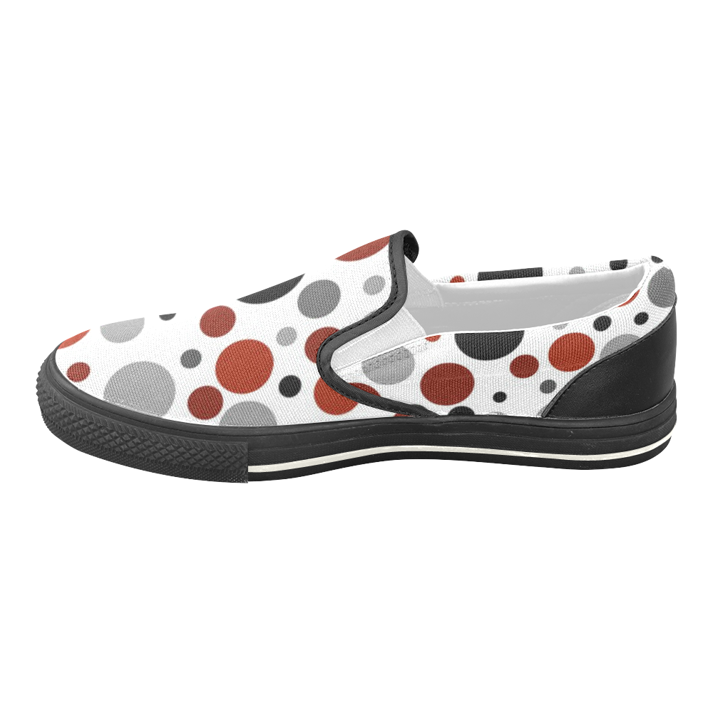 red black gray Polka Dots Women's Unusual Slip-on Canvas Shoes (Model ...