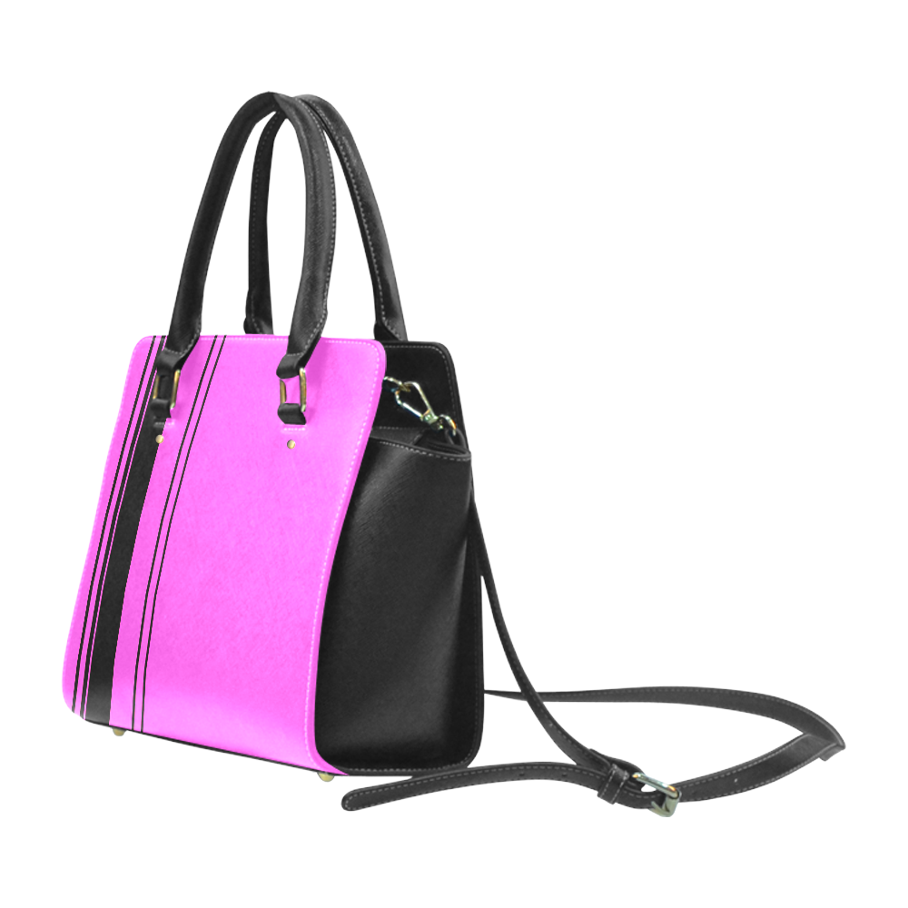 Pink Qith Black Stripes Classic Shoulder Handbag (Model 1653)