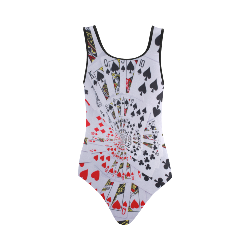 Casino Poker Royal Flush Spiral Droste Vest One Piece Swimsuit (Model S04)
