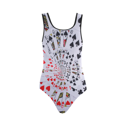 Casino Poker Royal Flush Spiral Droste Vest One Piece Swimsuit (Model S04)