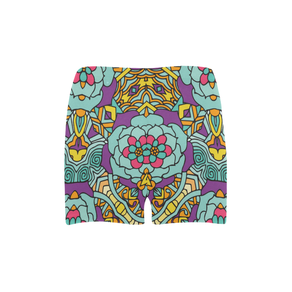 Mariager-bold flowers,blue,purple,yellow floral Briseis Skinny Shorts (Model L04)