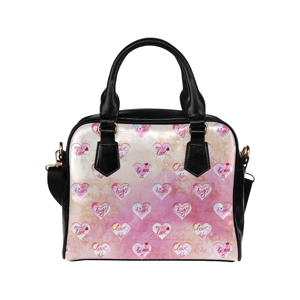 Vintage Pink Hearts with Love Words Shoulder Handbag (Model 1634)