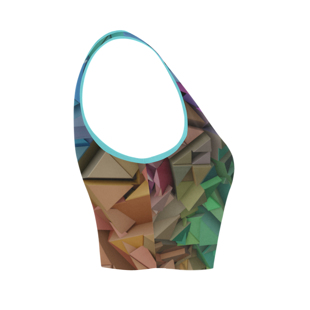 Colorful Abstract Geometric 3d Low Poly Blocks Women's Crop Top (Model T42)