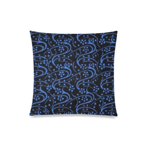 Vintage Swirl Floral Blue Black Custom Zippered Pillow Case 20"x20"(Twin Sides)
