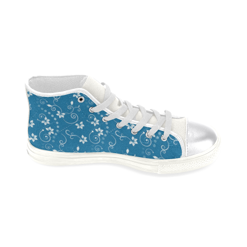 Blue and White Floral Women's Classic High Top Canvas Shoes (Model 017)
