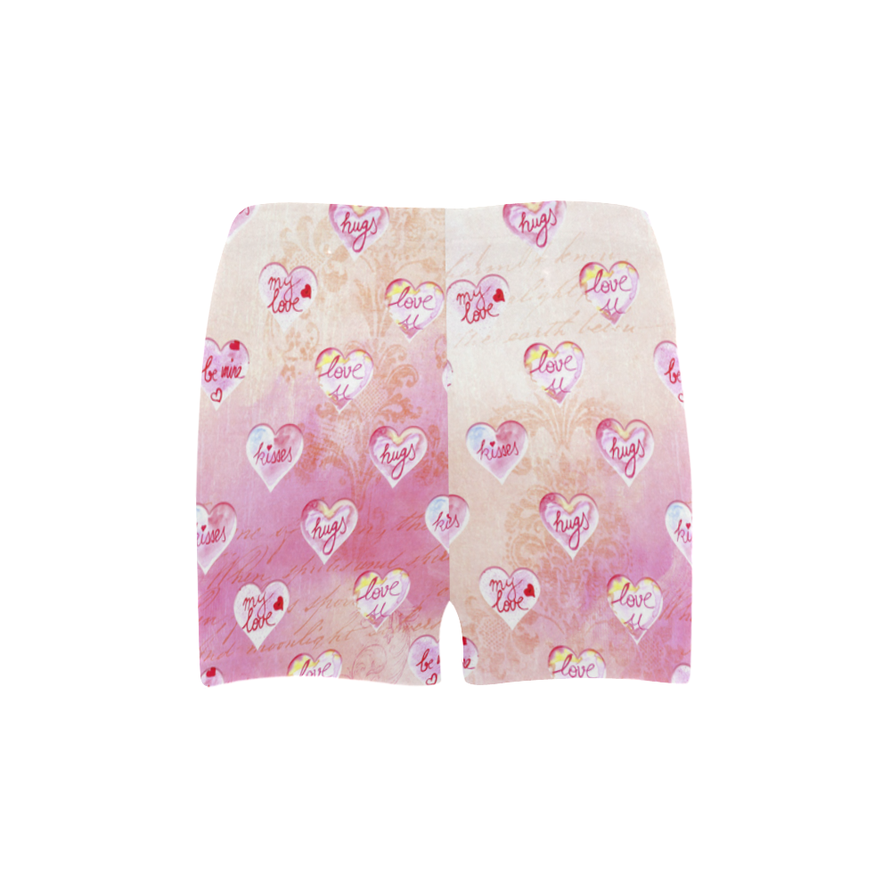 Vintage Pink Hearts with Love Words Briseis Skinny Shorts (Model L04)