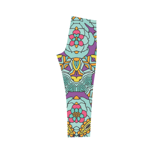 Mariager-bold flowers,blue,purple,yellow floral Capri Legging (Model L02)