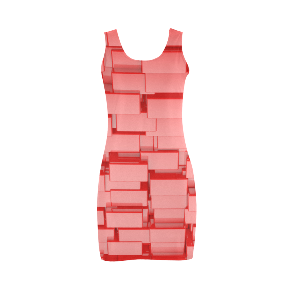 Glossy Abstract Geometric 3D Red Cubes Medea Vest Dress (Model D06)