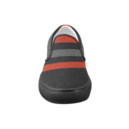 Black red and Gray Stripes Women's Unusual Slip-on Canvas Shoes (Model 019)