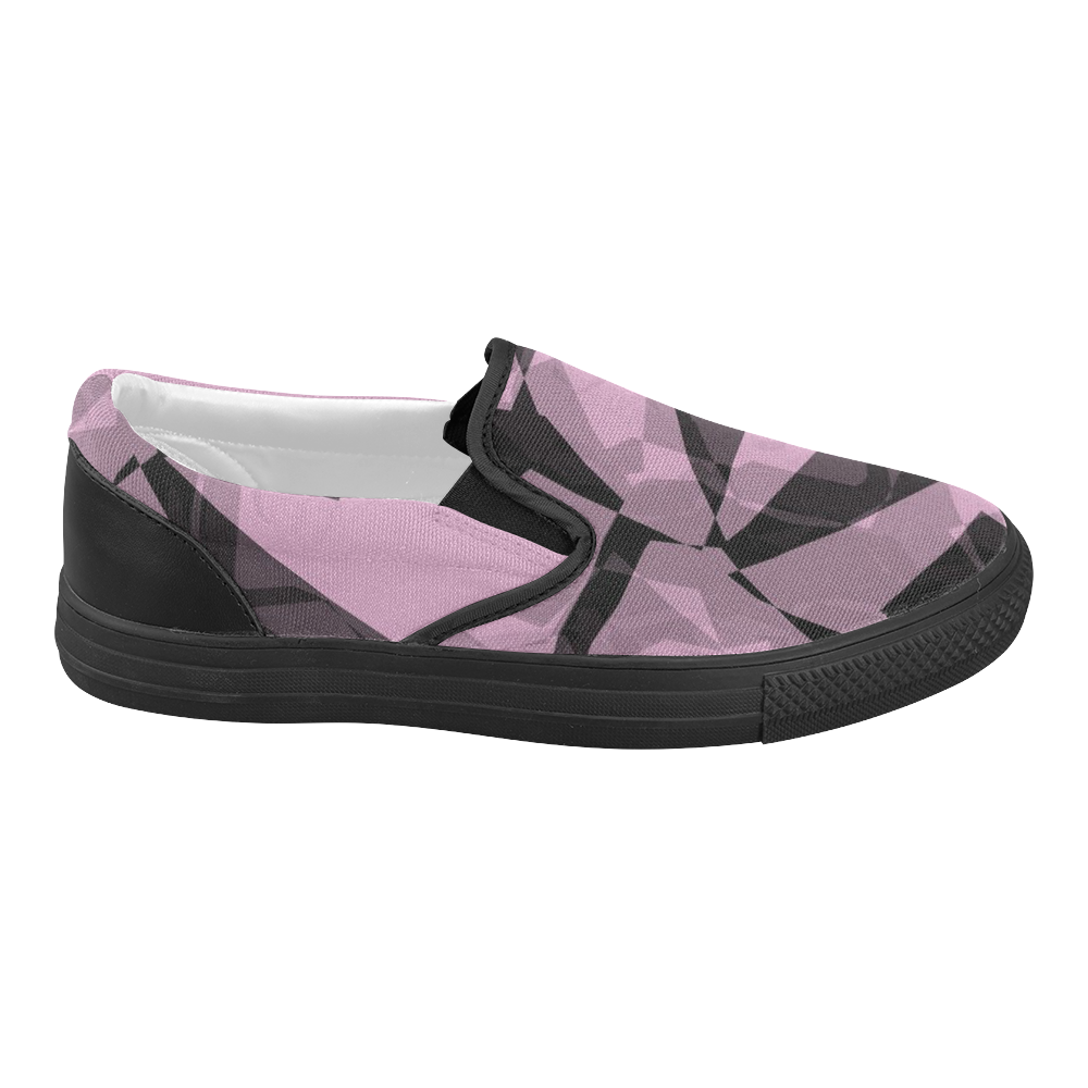 Black and Pink abstract Women's Slip-on Canvas Shoes (Model 019)