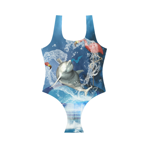 Dolphin with flamingo Vest One Piece Swimsuit (Model S04)