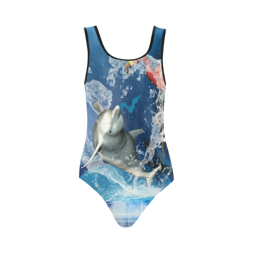 Dolphin with flamingo Vest One Piece Swimsuit (Model S04)