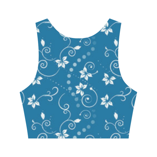 Blue and White Floral Women's Crop Top (Model T42)