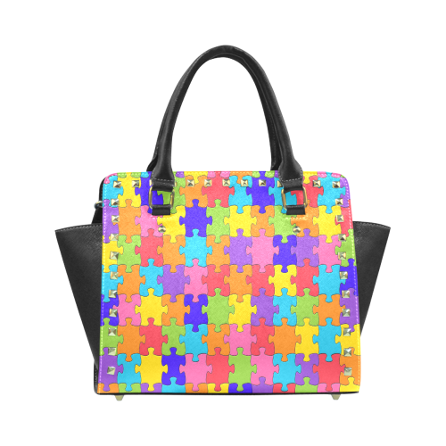 Multicolored Jigsaw Puzzle Rivet Shoulder Handbag (Model 1645)