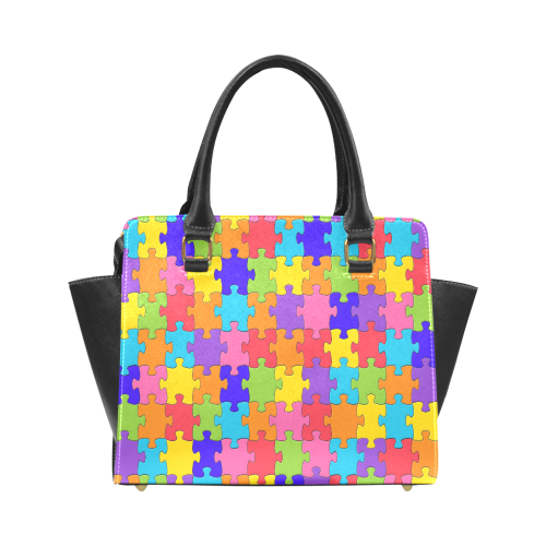 Multicolored Jigsaw Puzzle Rivet Shoulder Handbag (Model 1645)