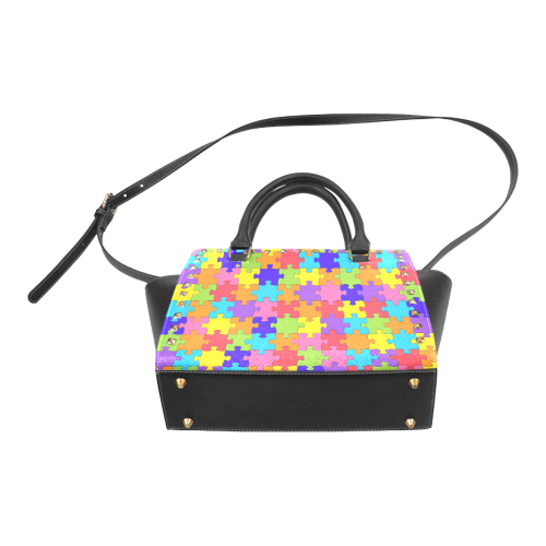 Multicolored Jigsaw Puzzle Rivet Shoulder Handbag (Model 1645)