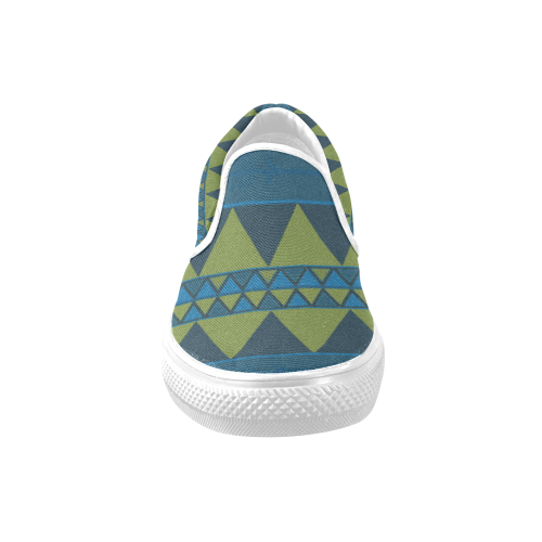 Blue and Green Triangles Women's Unusual Slip-on Canvas Shoes (Model 019)