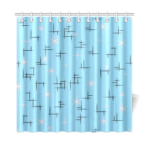 Abstract Lines Pink Retro Stars Shower Curtain 72"x72"