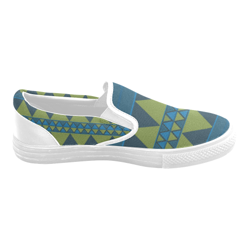 Blue and Green Triangles Women's Unusual Slip-on Canvas Shoes (Model 019)