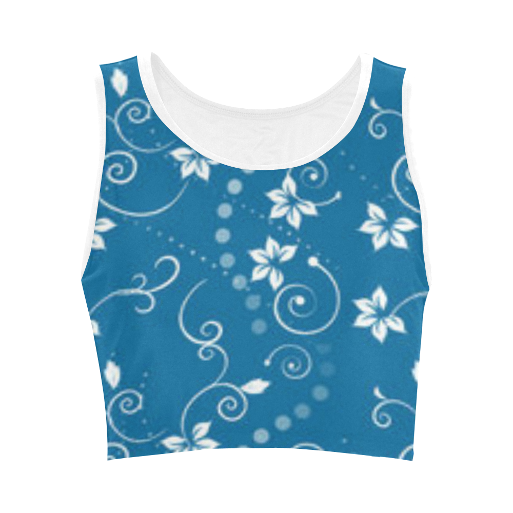 Blue and White Floral Women's Crop Top (Model T42)