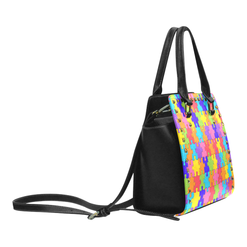 Multicolored Jigsaw Puzzle Rivet Shoulder Handbag (Model 1645)