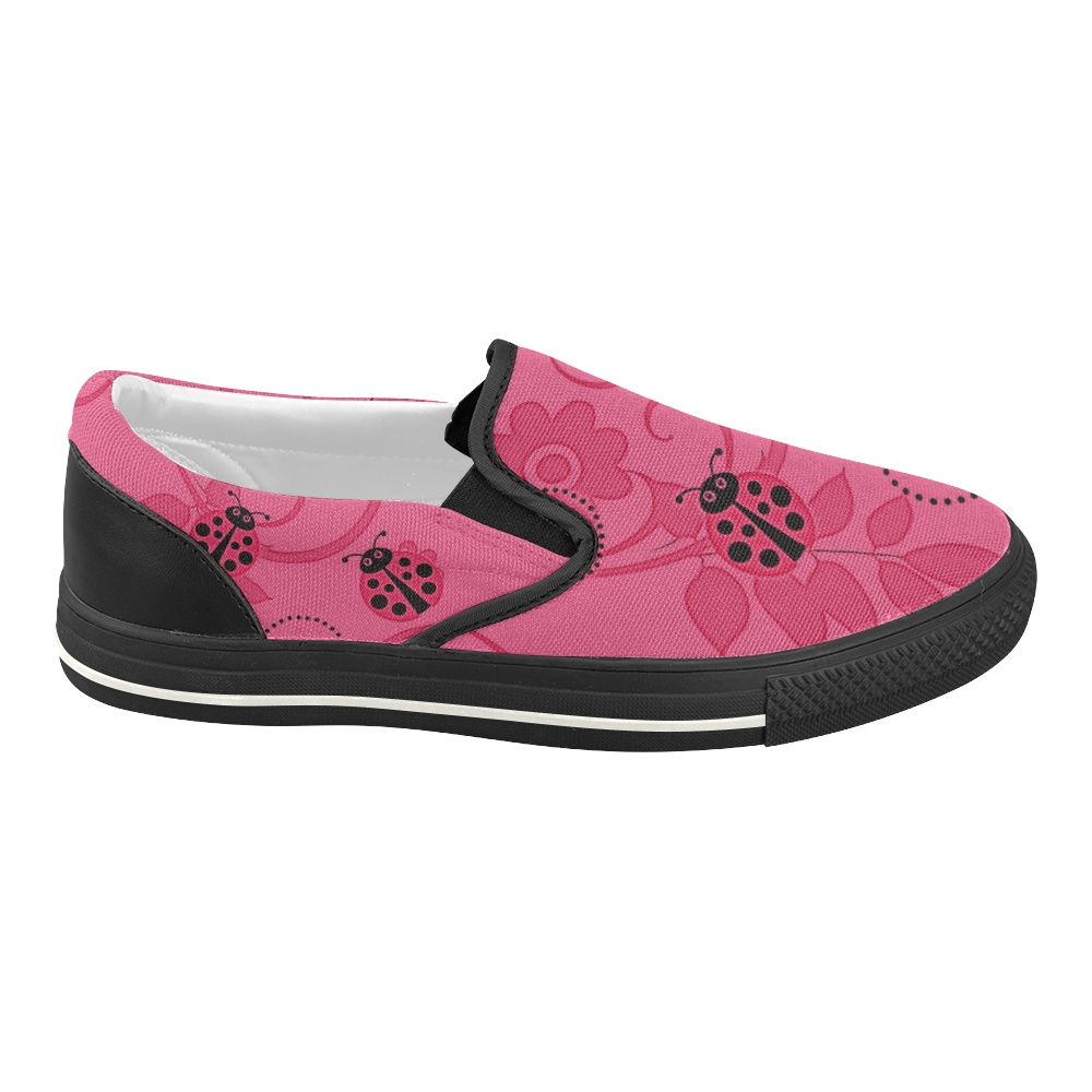 pink ladybug Women's Slip-on Canvas Shoes (Model 019)
