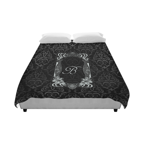 Black Grey Damasks Frame Monogram Initial Duvet Cover 86"x70" ( All-over-print)
