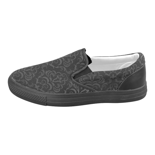 Black Grey Damasks Men's Slip-on Canvas Shoes (Model 019)