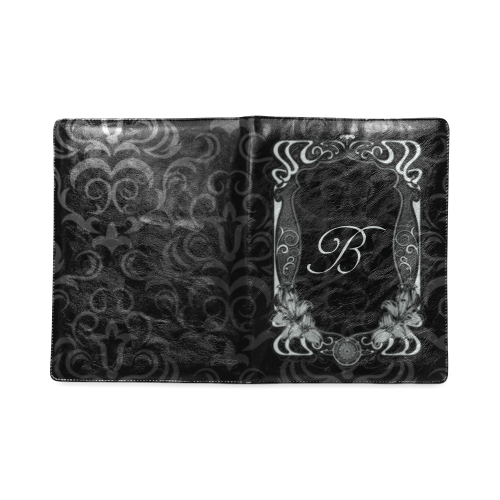 Black Grey Damasks Frame Monogram Initial Custom NoteBook B5